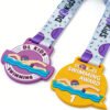 Kids Swimming PVC Medal With Lanyard Custom Kids Swimming Cartoon PVC Medal Charms With Printed Lanyards Wholesale Sports Award Souvenir