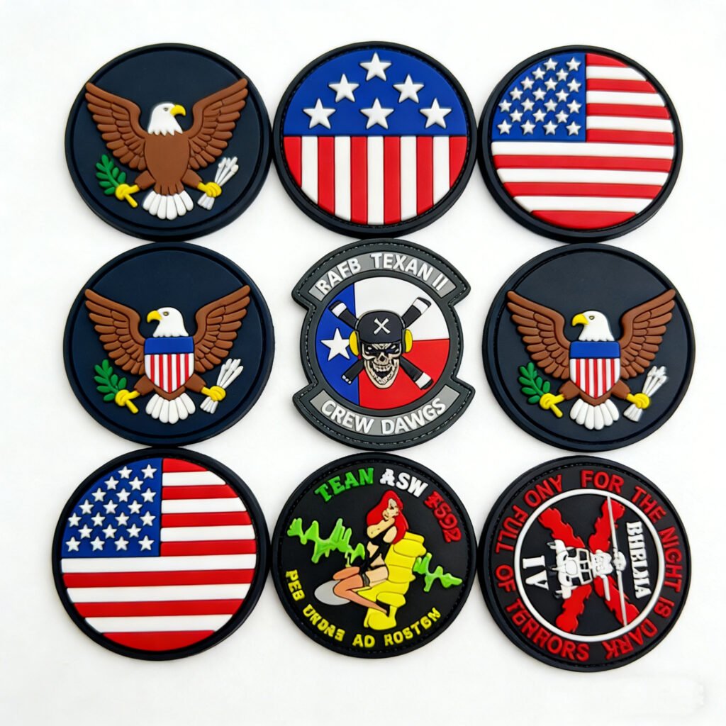 Custom wholesale 2D PVC eagle flag military hook and loop patch set, tactical patriotic decorative patches