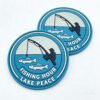 Custom wholesale 2D PVC round fishing theme hook and loop patch, outdoor fisherman lake decorative badge