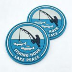 Custom wholesale 2D PVC round fishing theme hook and loop patch, outdoor fisherman lake decorative badge