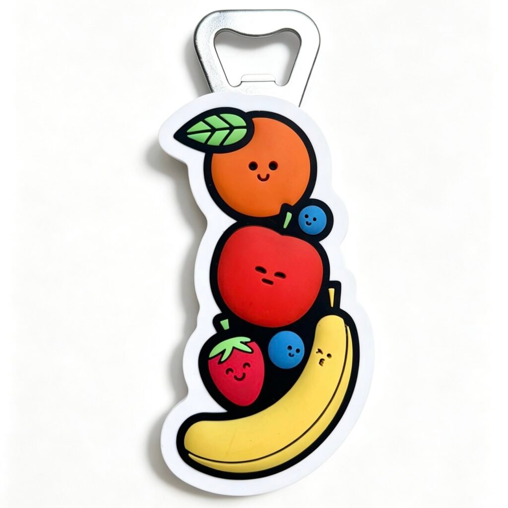 3D Cute Stacked Fruits PVC Bottle Openers Wholesale Cartoon Face Orange Apple Banana Soft Rubber Beer Openers