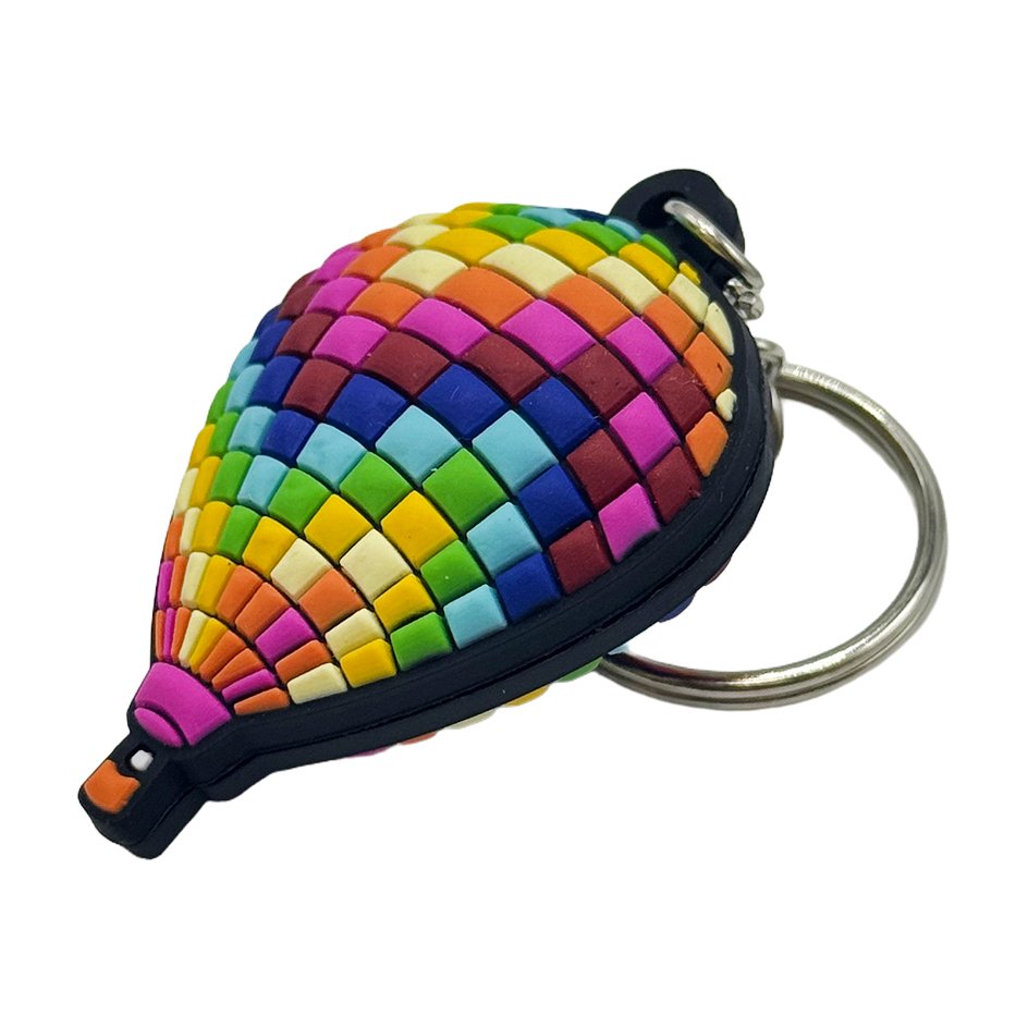 3D Rainbow Hot Air Balloon PVC Keychains Wholesale Colorful Mosaic Soft Rubber Key Chains