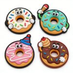 Custom wholesale 3D PVC cute cartoon donut hook and loop patch set, colorful food themed velcro patches