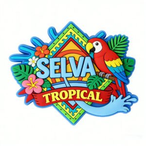 Custom wholesale 3D PVC irregular tropical parrot fridge magnet, exotic jungle floral letter decorative home magnet