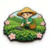 Custom wholesale 3D PVC round farmer tea garden fridge magnet, cute cartoon rural pastoral decorative refrigerator sticker