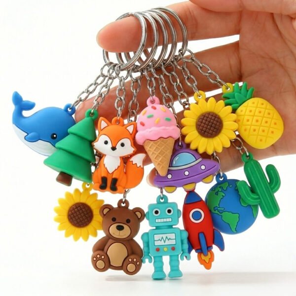 3D Cute Cartoon Mixed Design PVC Keychains Wholesale Animal Plant Space Soft Rubber Key Chains