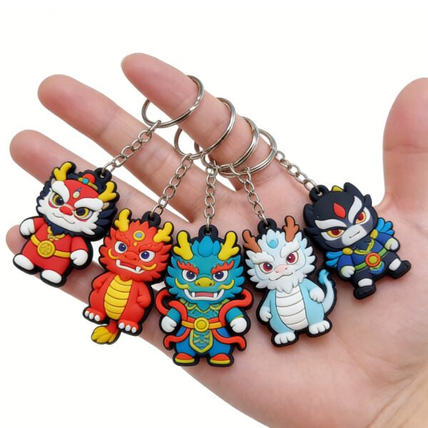 3D Chinese Style Dragon Lion Dance PVC Keychains Wholesale National Trend Mascot Soft Rubber Key Chains