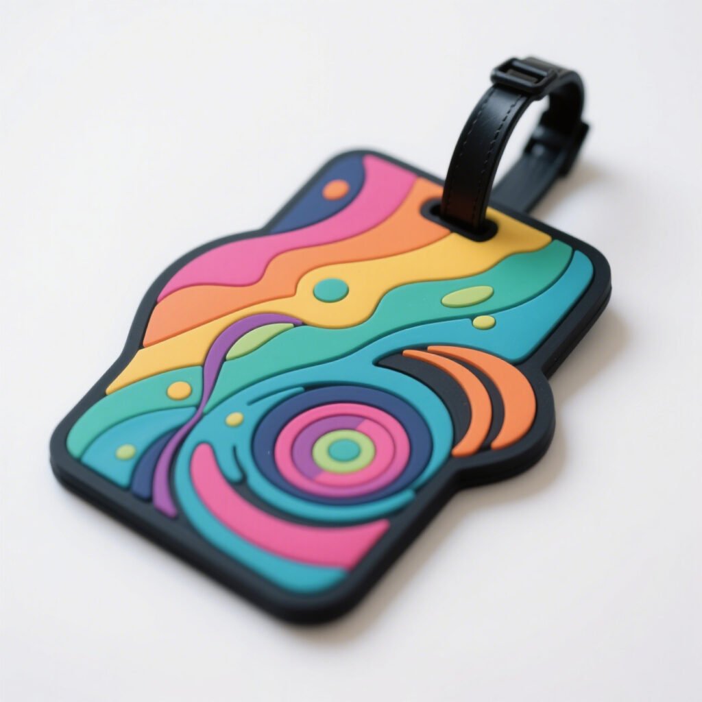 PVC Luggage Tags Wholesale Colorful Abstract Art Soft Rubber Travel Bag Tags Geometric Wave Trendy Souvenir Tags