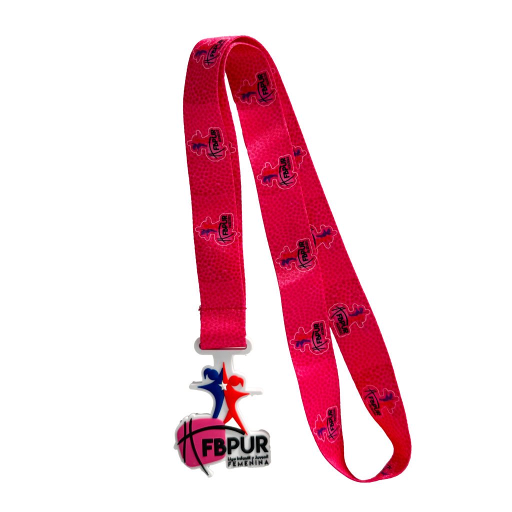 Custom PVC women's basketball sports medal, FBPUR themed award medal with pink lanyard