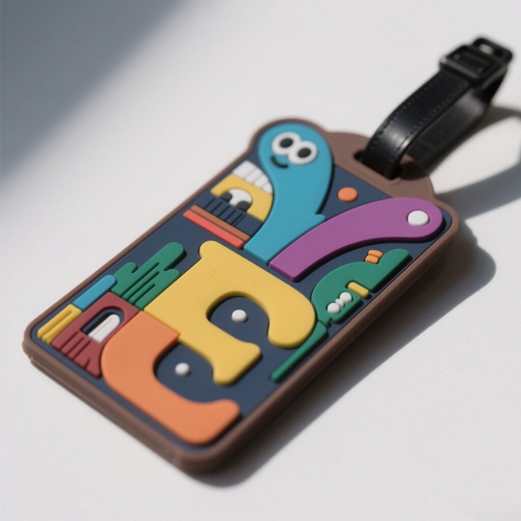 Custom wholesale PVC colorful abstract cartoon luggage tag, geometric pattern travel identifier tag