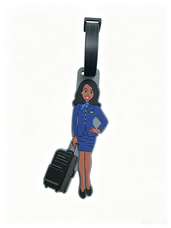 PVC Irregular Stewardess Travel Suitcase Luggage Tag Custom wholesale PVC irregular stewardess character luggage tag, cartoon flight attendant travel baggage identifier tag