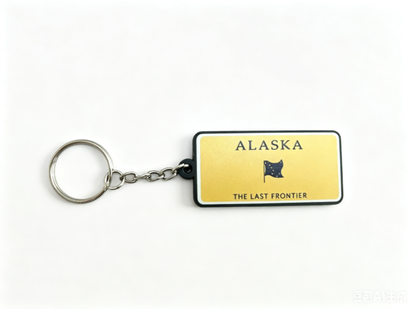 Custom wholesale PVC printed Alaska license plate style keychain, US state flag text travel souvenir key accessory