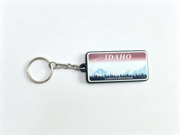 Custom wholesale PVC printed Idaho license plate style keychain, US state scenic text souvenir key accessory