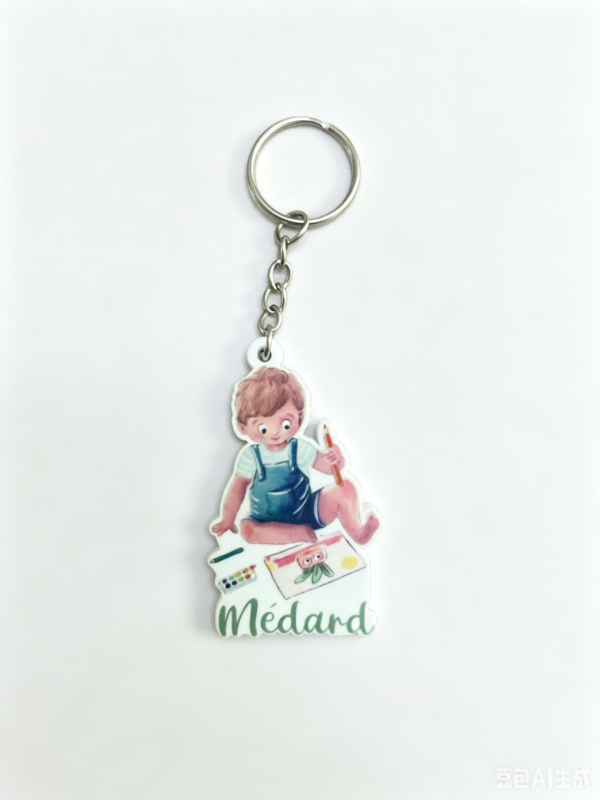 Custom wholesale PVC printed irregular cute painting boy custom name keychain, watercolor cartoon kid personalized key accessory