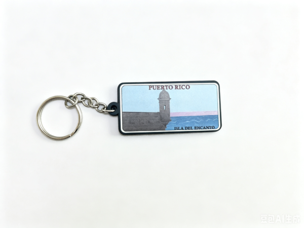 Custom wholesale PVC printed Puerto Rico coastal scenic keychain, seaside tower landscape travel souvenir key accessory