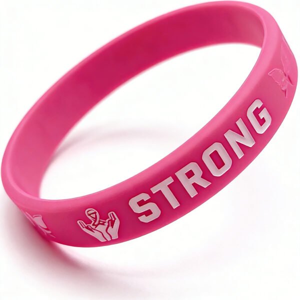 PVC Silicone Strong Hand Graphic Wristband Bracelet Custom wholesale pink PVC silicone strong hand graphic wristband, motivational embossed text silicone bracelet