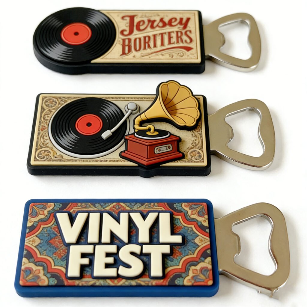PVC Bottle Openers Wholesale Retro Vinyl Record Gramophone Soft Rubber Beer Openers Vintage Music Souvenir Openers