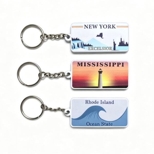 Printed PVC Keychains Wholesale USA State City Landmark Rectangle Soft Rubber Key Chains