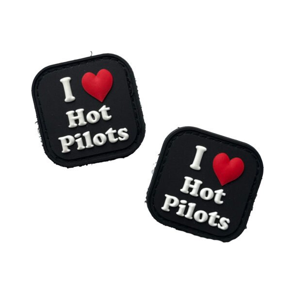 2D I Love Hot Pilots PVC Hook And Loop Patches Wholesale Funny Text Heart Shape Tactical Soft Rubber Badges