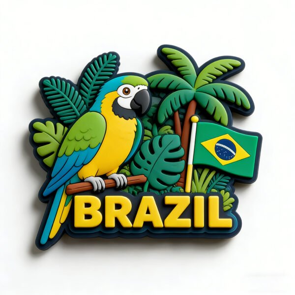 3D Brazil Macaw Parrot PVC Fridge Magnets Wholesale Tropical Plant National Flag Travel Souvenir Magnets