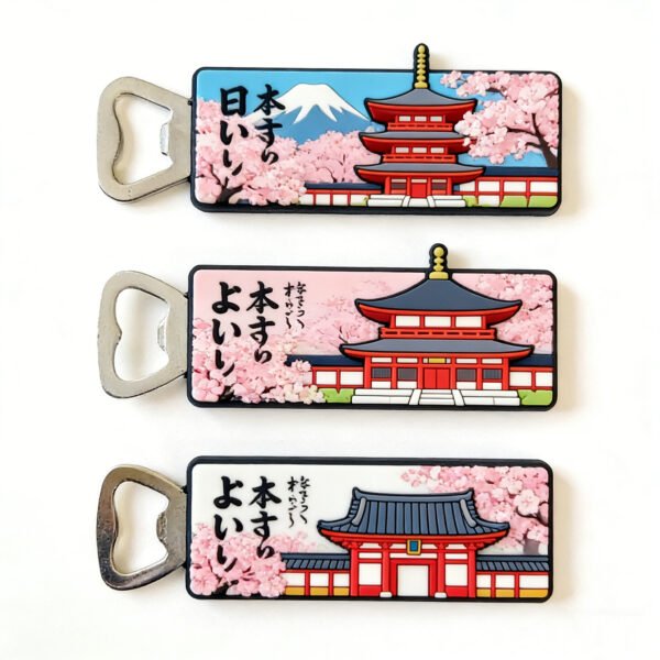 PVC Bottle Openers Wholesale Japanese Sakura Temple Soft Rubber Beer Openers Fuji Mountain Travel Souvenir Openers