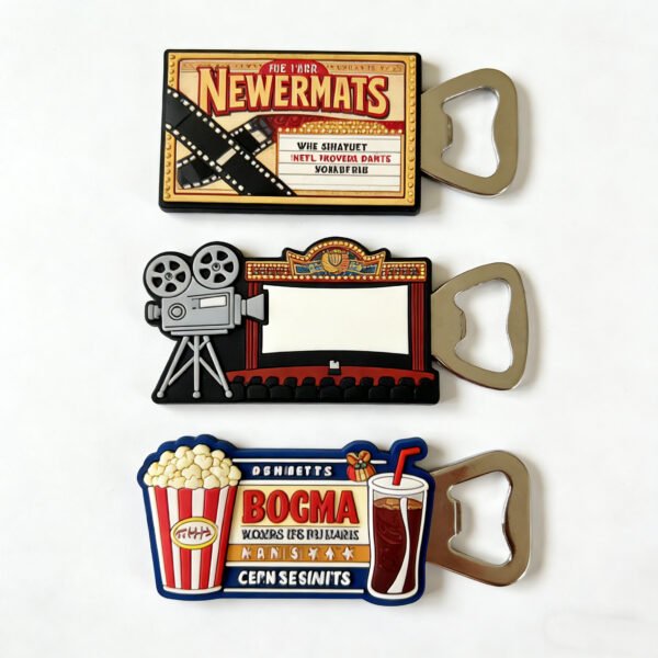 PVC Bottle Openers Wholesale Retro Movie Cinema Soft Rubber Beer Openers Film Projector Popcorn Souvenir Openers