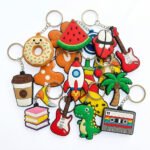 Custom wholesale PVC assorted cute cartoon keychain, mixed fruit dinosaur rocket guitar coffee cup metal key ring charm