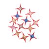 Red-trimmed four-point star-shaped sequin patch with a center composed of gold-silver and colorful sequins, displayed on a pure white background