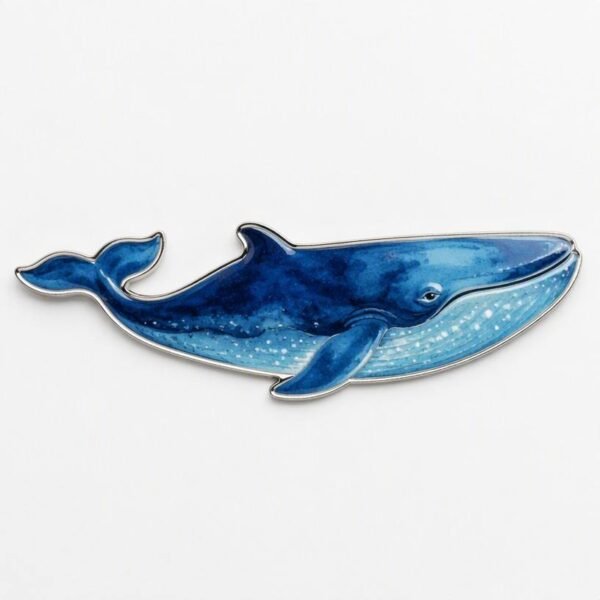 Custom Ocean-Themed Blue Whale Metal Fridge Magnet Creative Watercolor Resin 3D Magnetic Décor Creative blue whale shaped metal fridge magnet featuring a zinc alloy die-cast frame and high-definition watercolor resin dome, showcasing gradient ocean blues and raised splash textures; backed with a heavy-duty magnet for secure adhesion to refrigerators, file cabinets, or whiteboards.