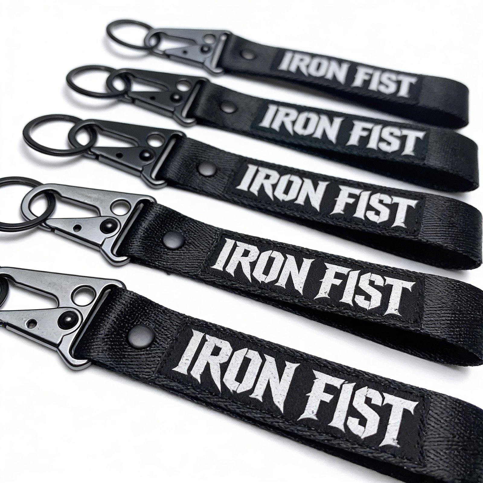 Custom webbing keychain prepared for sample review