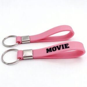Custom silicone wristband keychains with debossed color fill logo and durable metal hardware